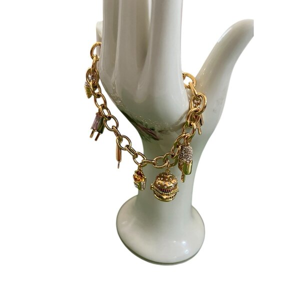 Kate Spade FAST FOOD CHARM 12-K Gold Plated Brass CZ Crystals Charm Bracelet NWT - Picture 2 of 6